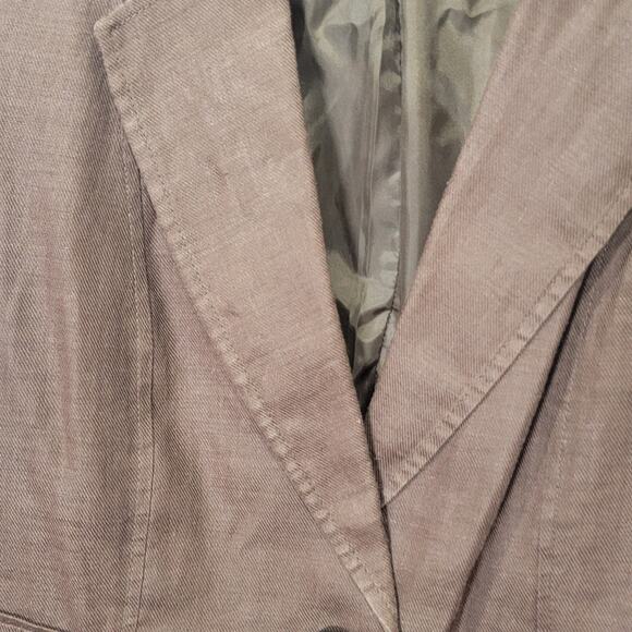 Zara Basic Jacket L Brown Ramie Linen Like Texture Large Blazer Belted Back - Picture 4 of 10